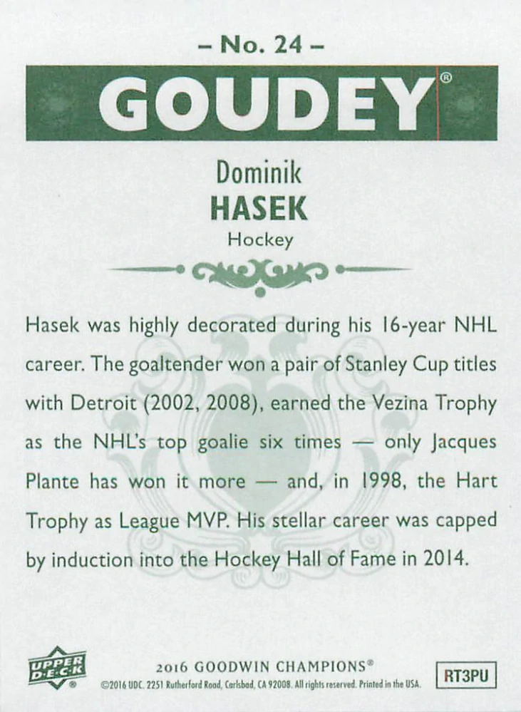 2016 UD Goodwin Champions - Dominik Hašek - Goudey #24