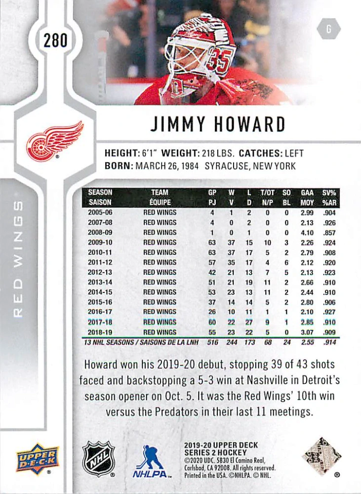 2019-20 UD Series 2 - Jimmy Howard #280