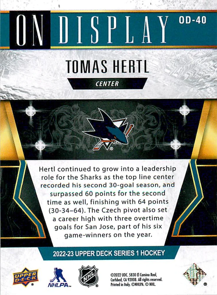 2022-23 UD Series 1 - Tomáš Hertl - On Display #OD-40