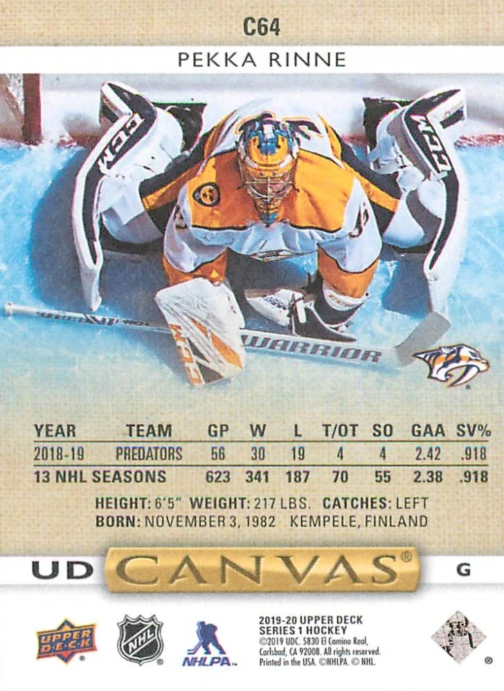 2019-20 UD Series 1 - Pekka Rinne - Canvas #C64