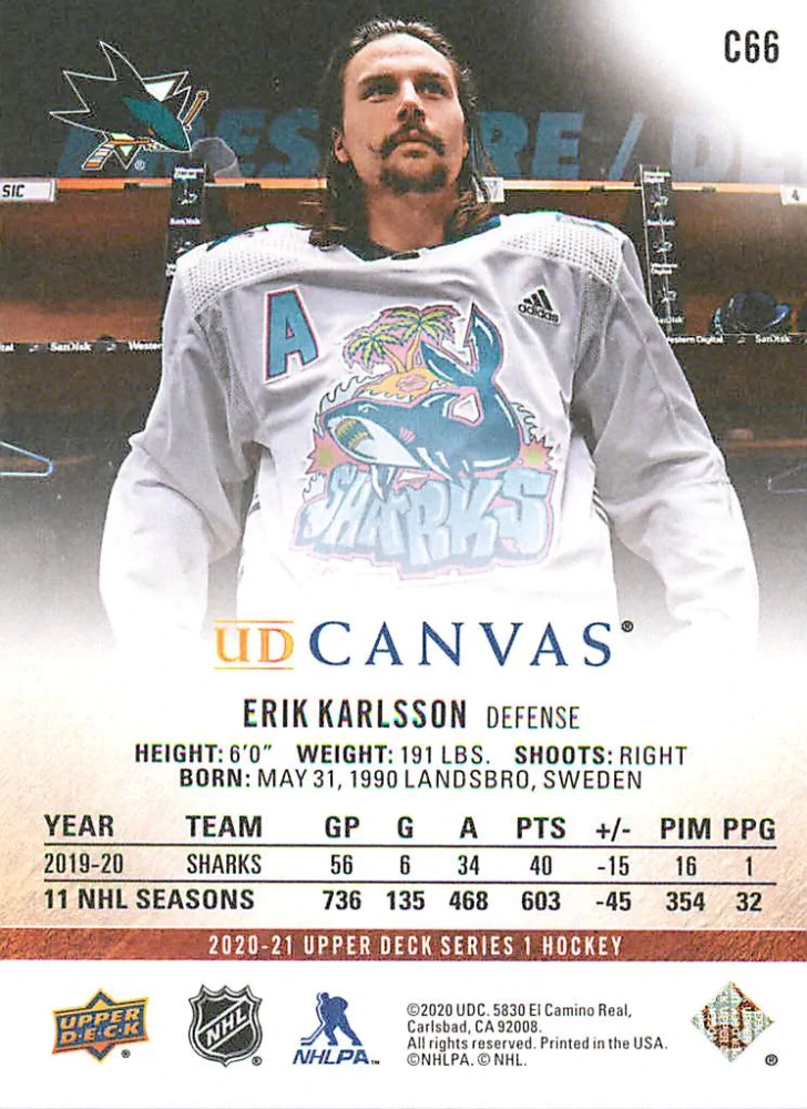 2020-21 UD Series 1 - Erik Karlsson - Canvas #C66