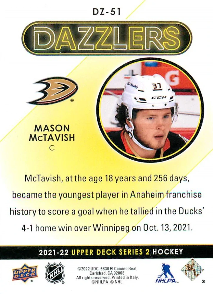 2021-22 UD Series 2 - Mason McTavish - Dazzlers Blue #DZ-51