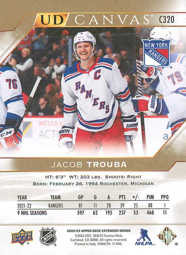 2022-23 UD Extended Series - Jacob Trouba - Canvas #C320