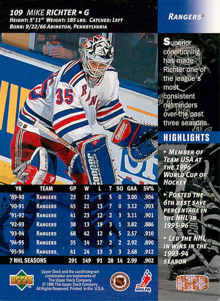 1996-97 UD Series 1 - Mike Richter #109