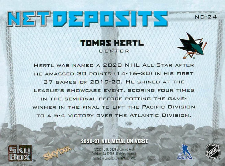 2020-21 UD Skybox Metal Universe - Tomáš Hertl - Net Deposits #ND-24
