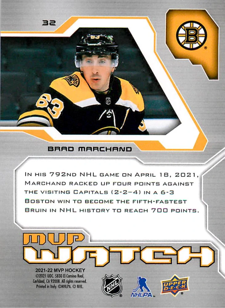 2021-22 UD MVP - Brad Marchand - Watch #32