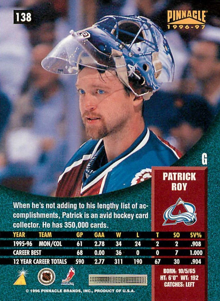 1996-97 Pinnacle - Patrick Roy #138