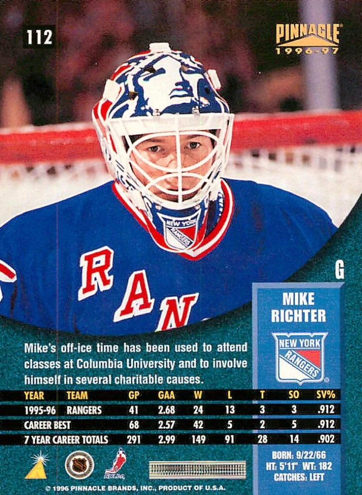 1996-97 Pinnacle - Mike Richter - Foil #112