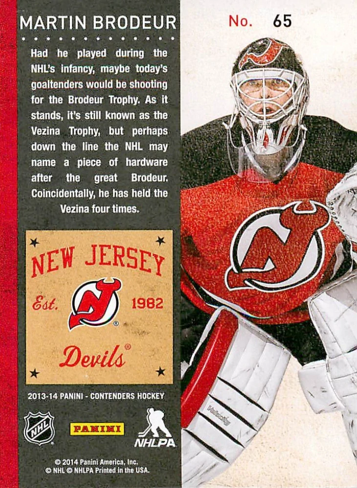 2013-14 Panini Playoff Contenders - Martin Brodeur #65