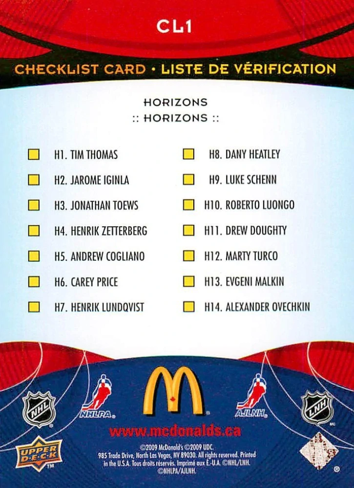 2009-10 UD McDonald's - Patrick Roy - Checklists #CL1