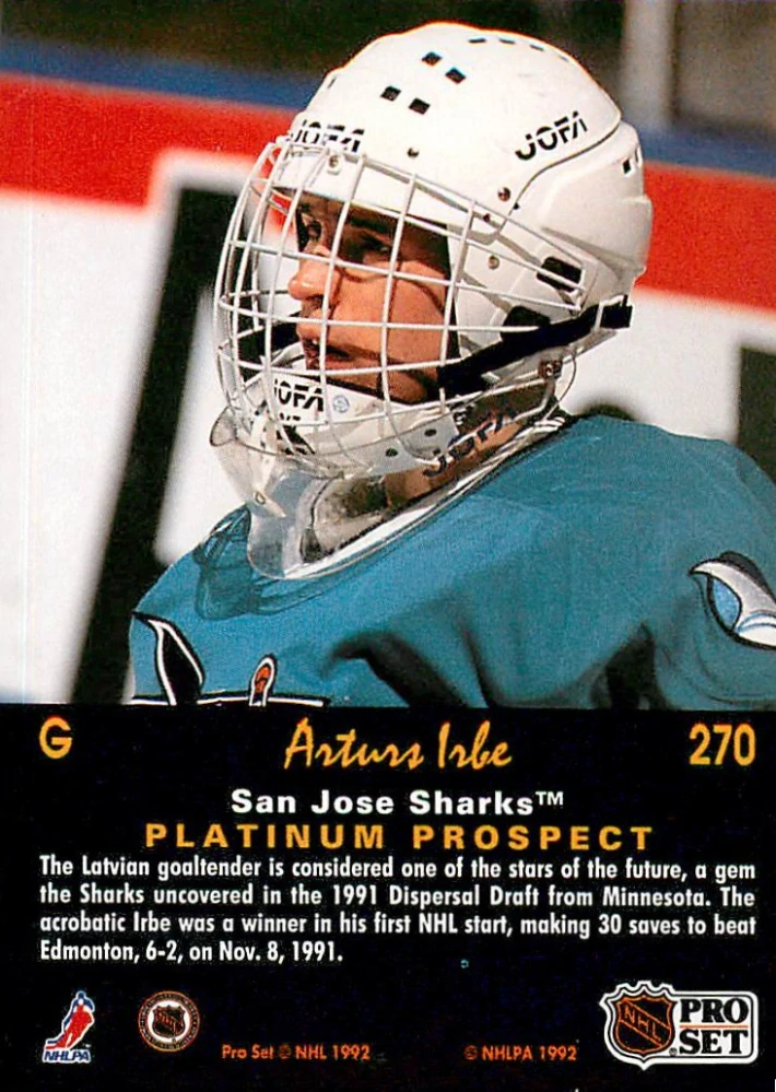 1991-92 Pro Set Platinum - Arturs Irbe #270