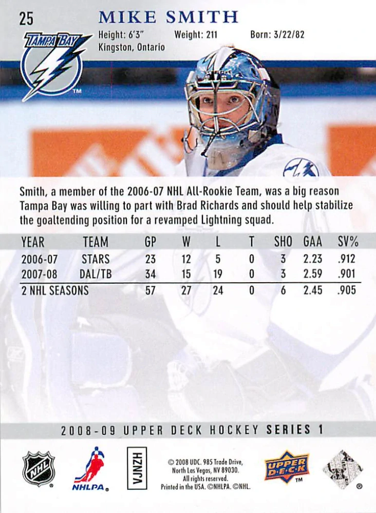 2008-09 UD Series 1 - Mike Smith #25