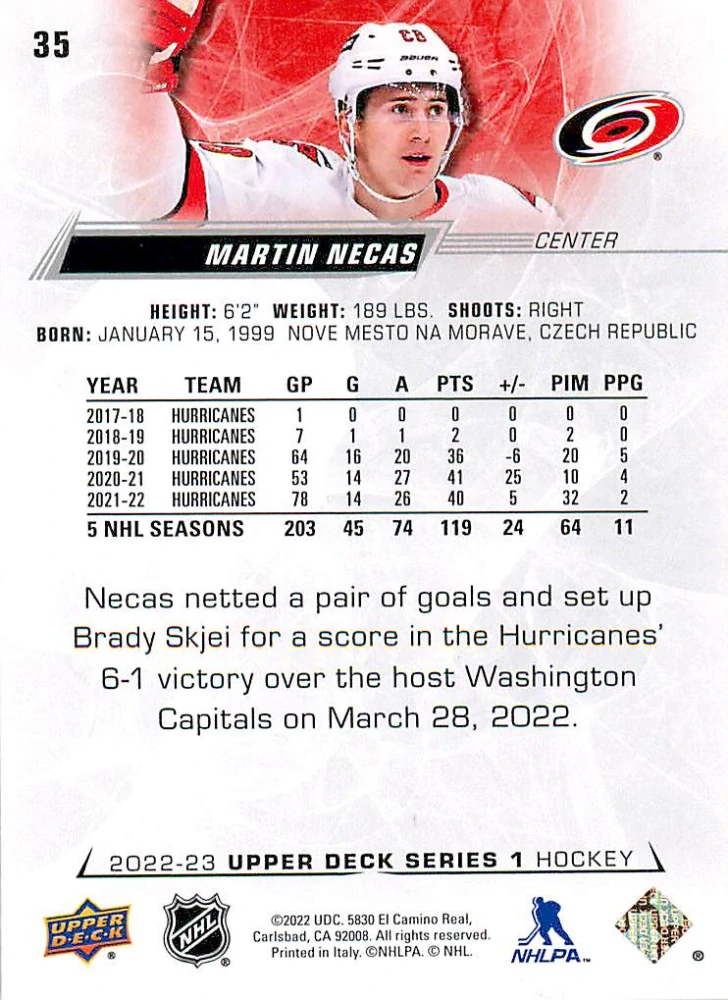 2022-23 UD Series 1 - Martin Nečas #35