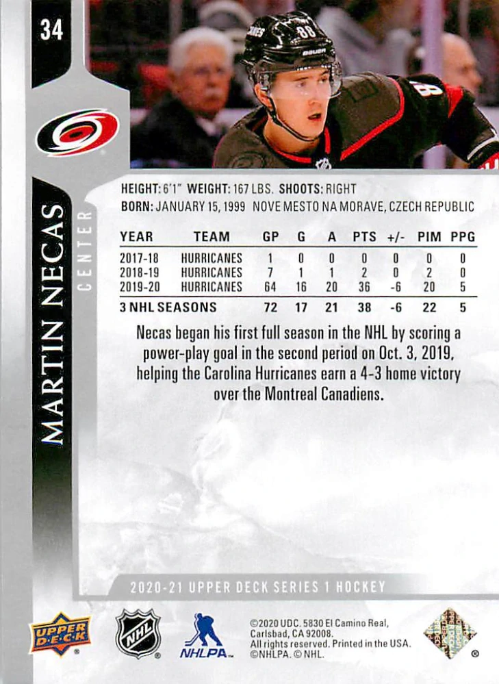 2020-21 UD Series 1 - Martin Nečas #34