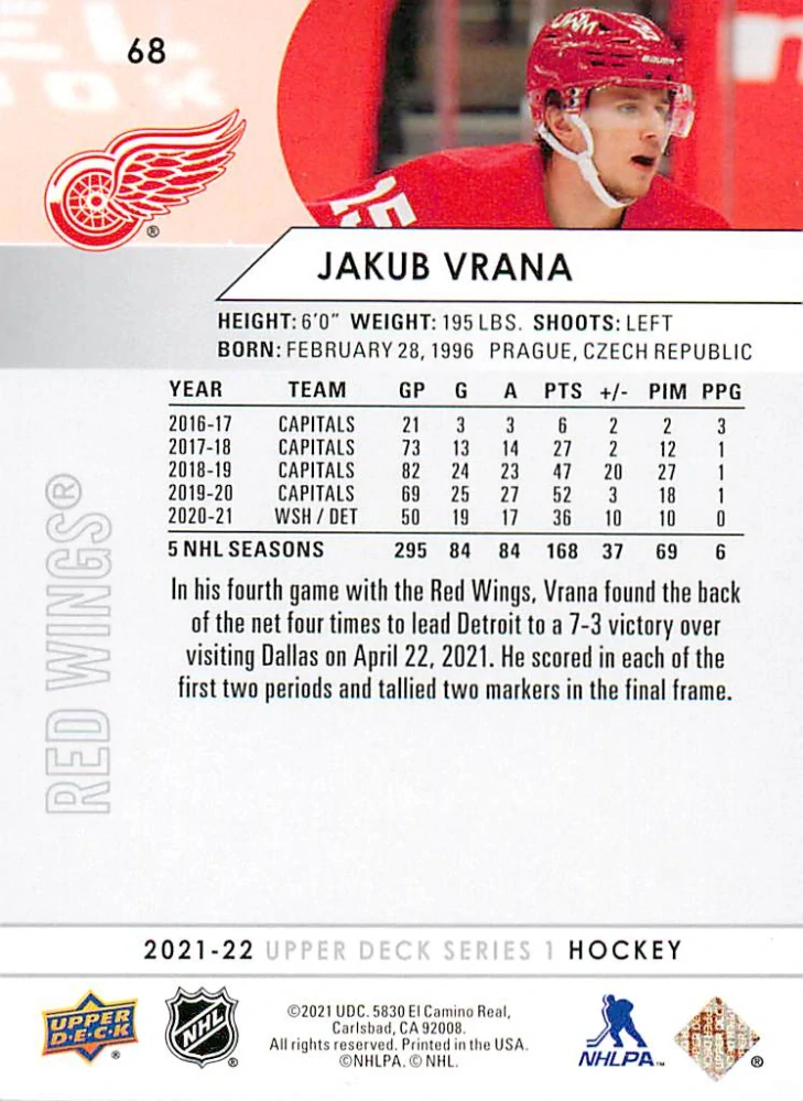2021-22 UD Series 1 - Jakub Vrána #68