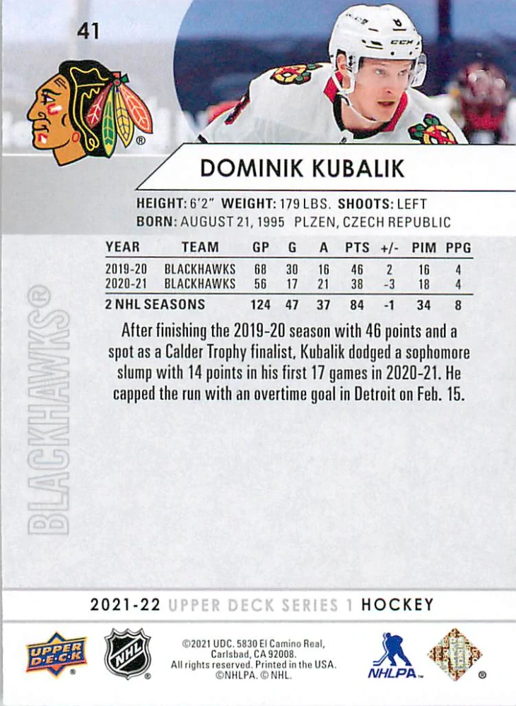 2021-22 UD Series 1 - Dominik Kubalík #41