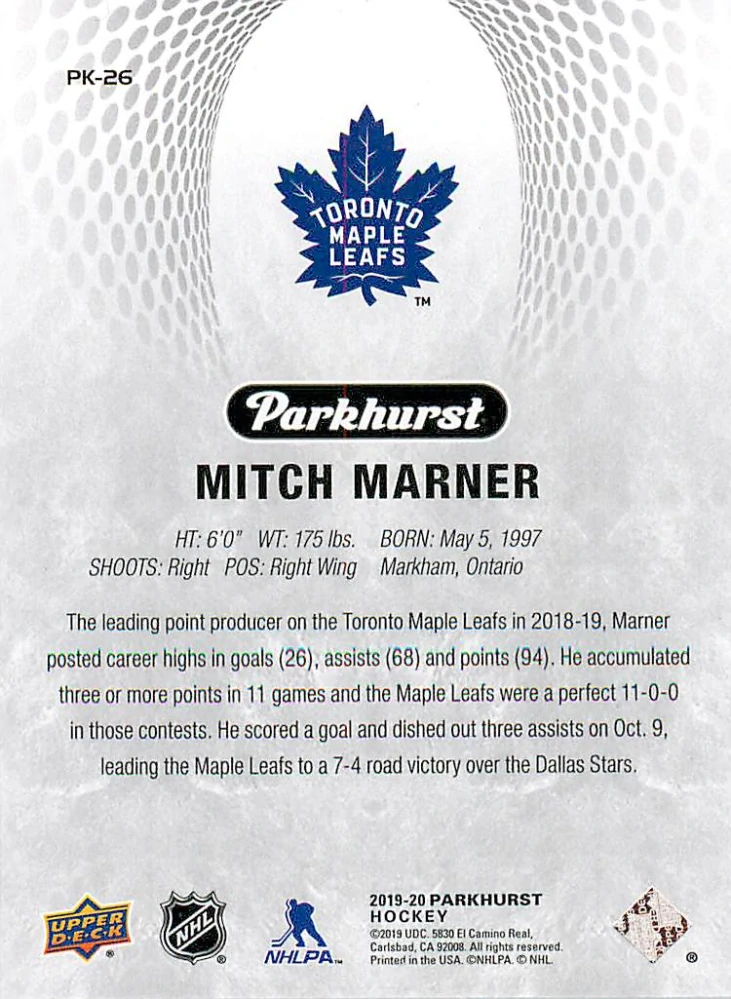 2019-20 UD Parkhurst - Mitch Marner - Parkies #PK-26