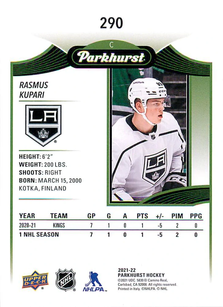 2021-22 UD Parkhurst - Rasmus Kupari - Rookie #290