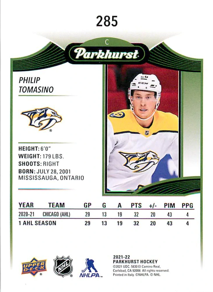 2021-22 UD Parkhurst - Philip Tomasino - Rookie #285