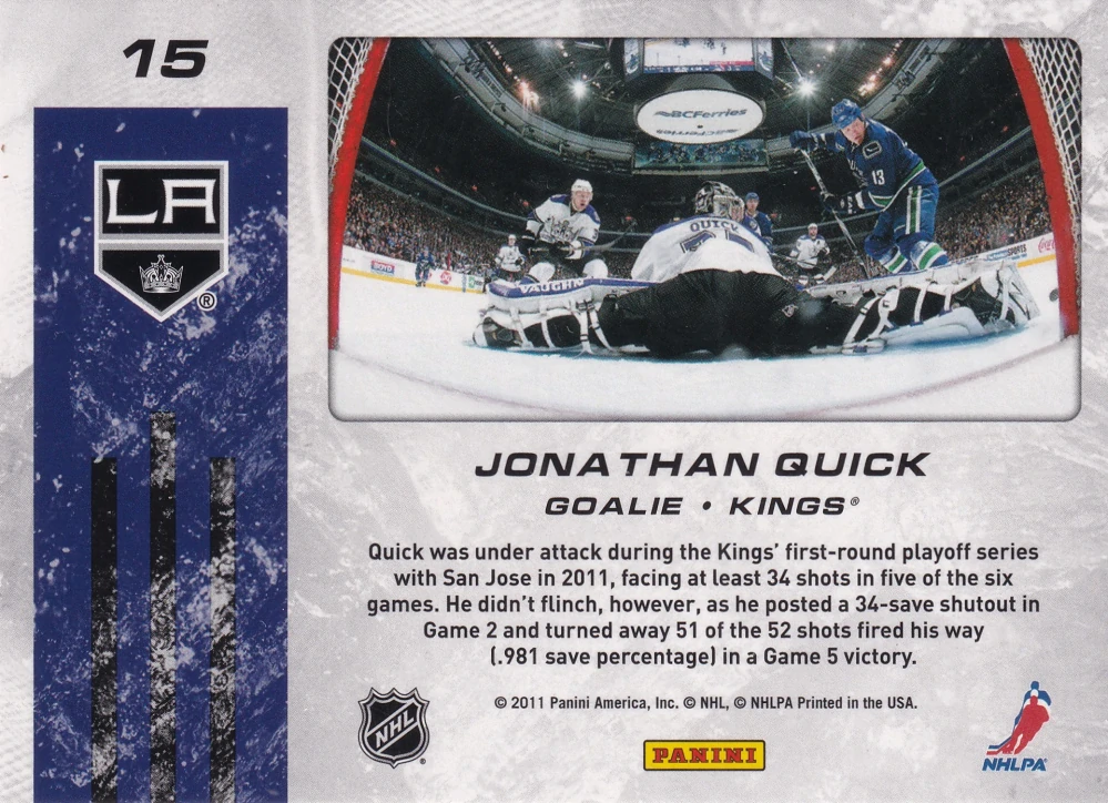 2011-12 Score - Jonathan Quick - Net Cam #15