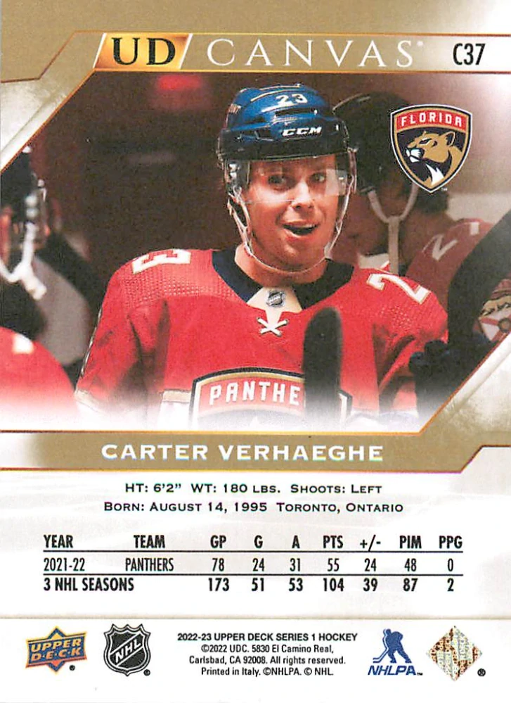2022-23 UD Series 1 - Carter Verhaeghe - Canvas #C37