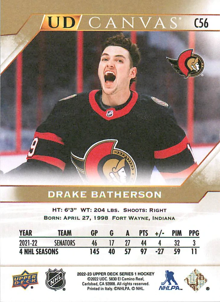 2022-23 UD Series 1 - Drake Batherson - Canvas #C56