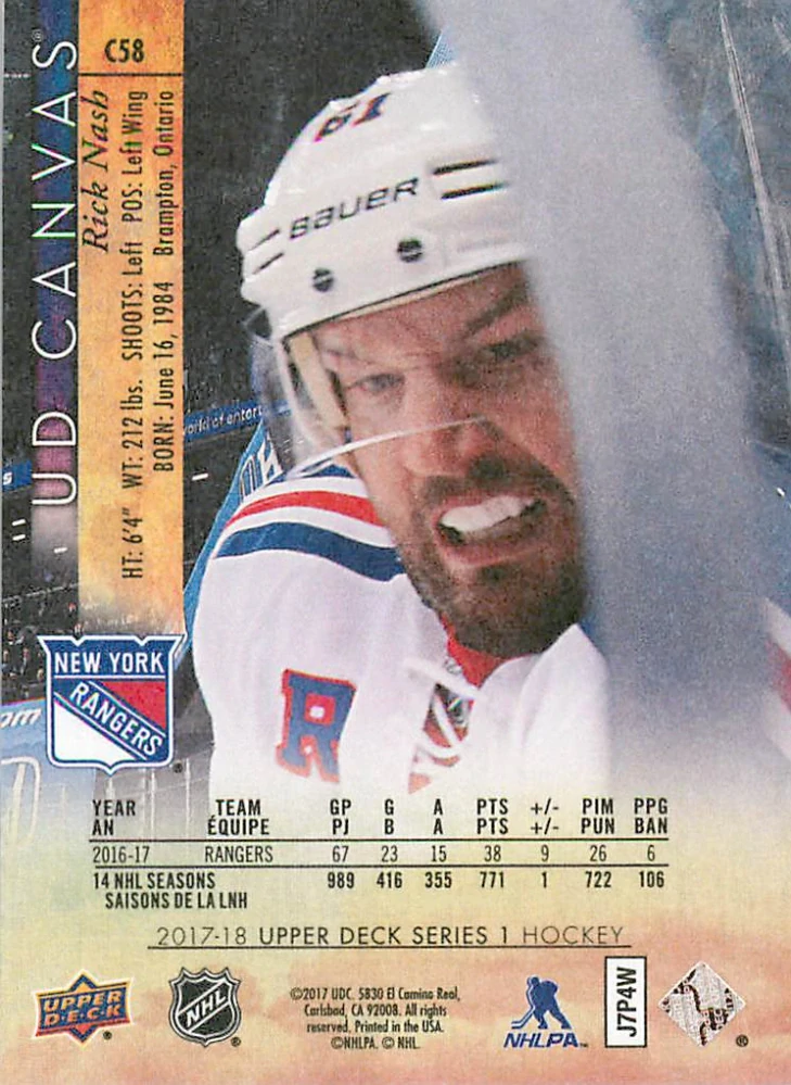 2017-18 UD Series 1 - Rick Nash - Canvas #C58