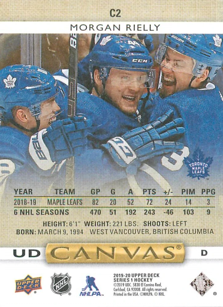 2019-20 UD Series 1 - Morgan Rielly - Canvas #C2