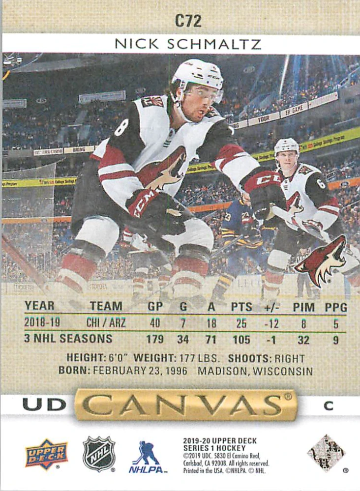 2019-20 UD Series 1 - Nick Schmaltz - Canvas #C72