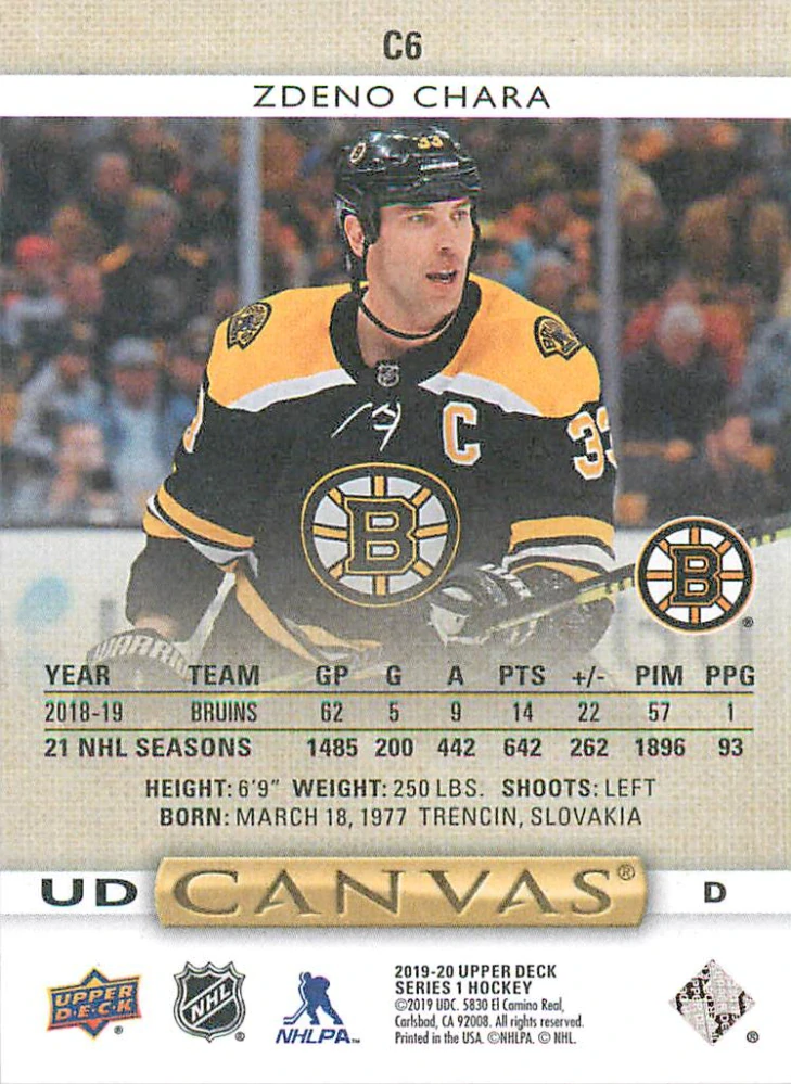 2019-20 UD Series 1 - Zdeno Chára - Canvas #C6