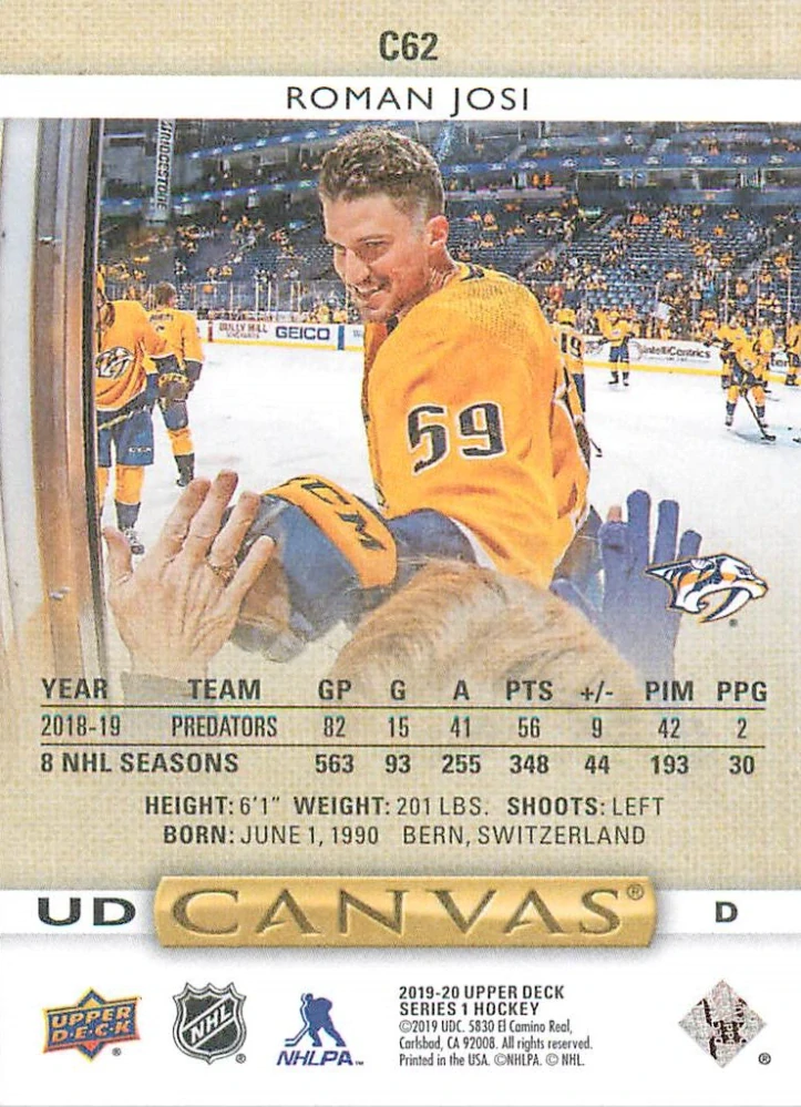 2019-20 UD Series 1 - Roman Josi - Canvas #C62