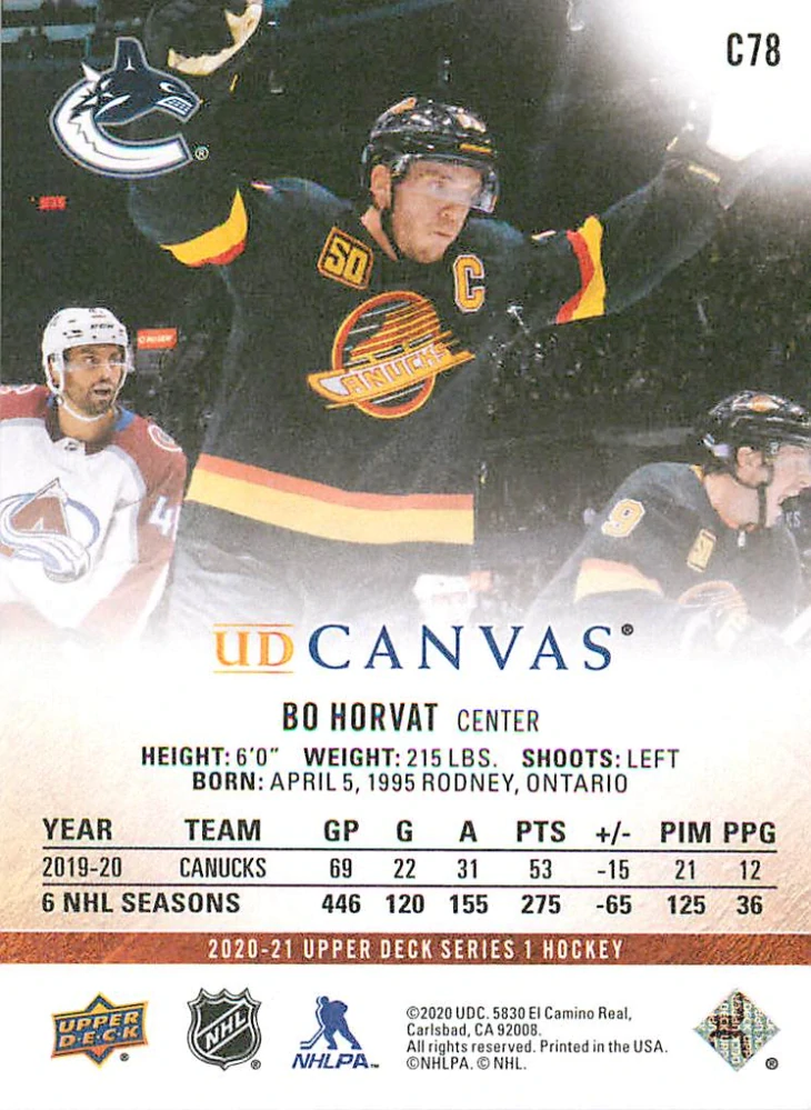 2020-21 UD Series 1 - Bo Horvat - Canvas #C78