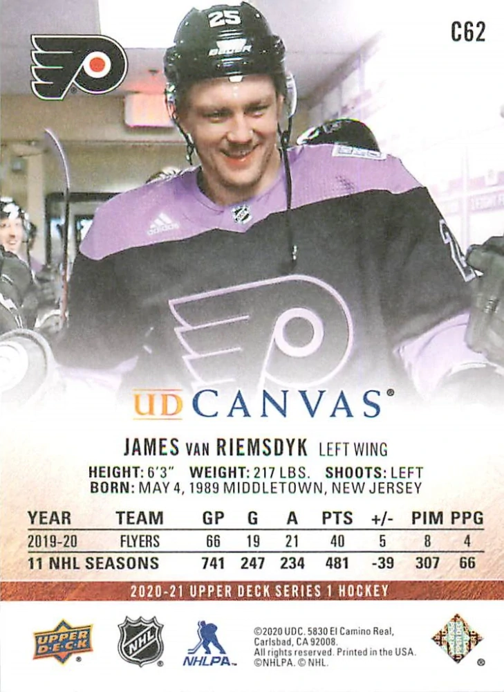 2020-21 UD Series 1 - James Van Riemsdyk - Canvas #C62