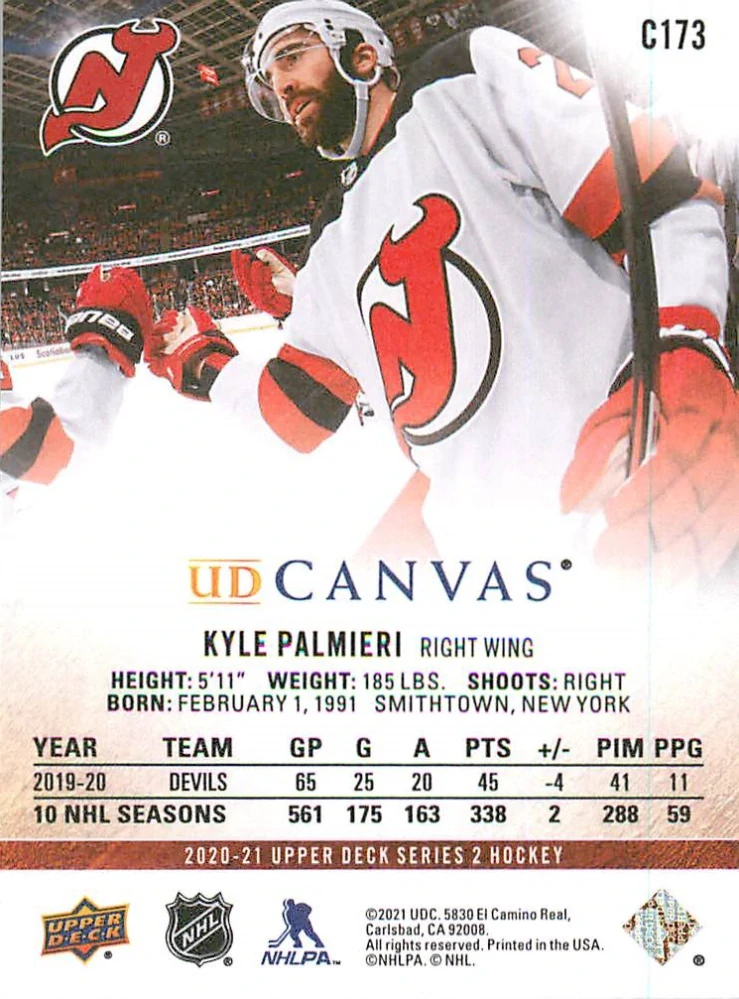 2020-21 UD Series 2 - Kyle Palmieri - Canvas #C173