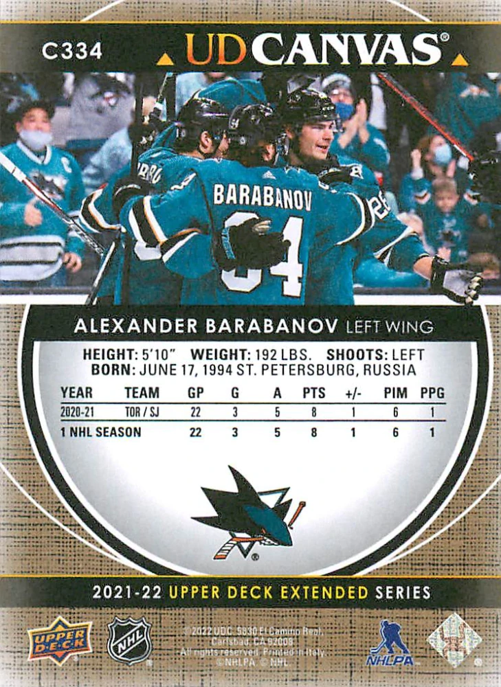 2021-22 UD Extended Series - Alexander Barabanov - Canvas #C334