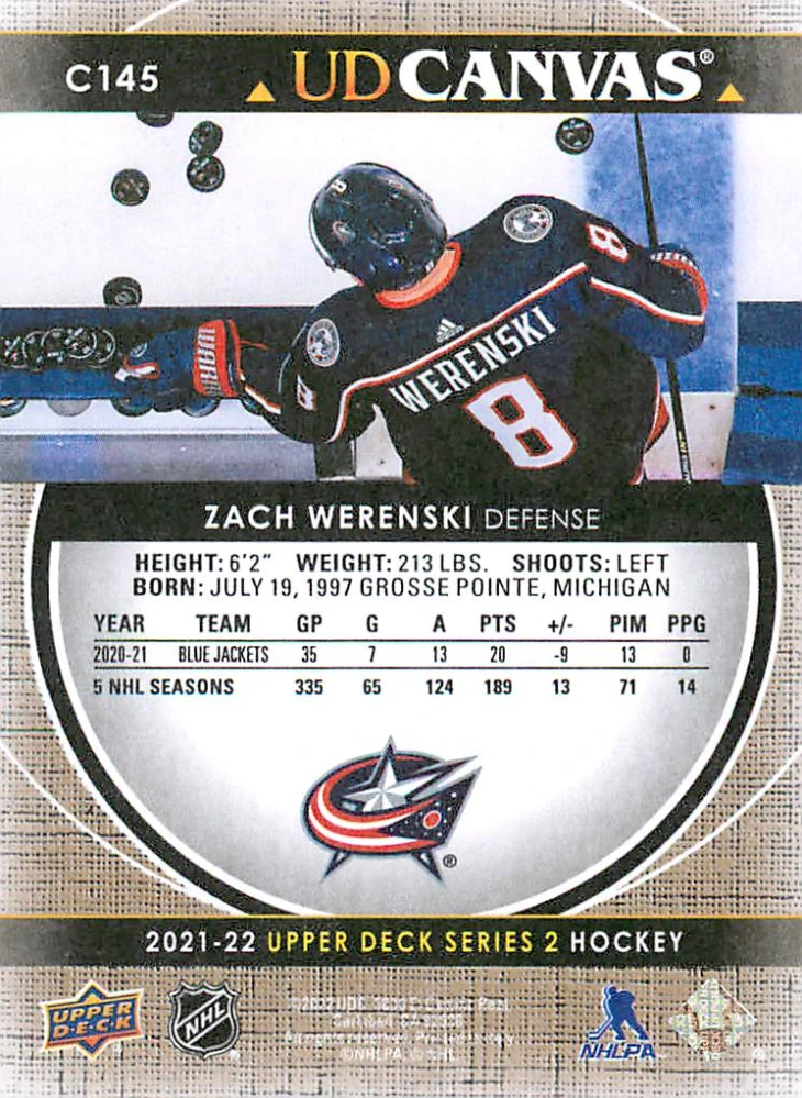 2021-22 UD Series 2 - Zach Werenski - Canvas #C145