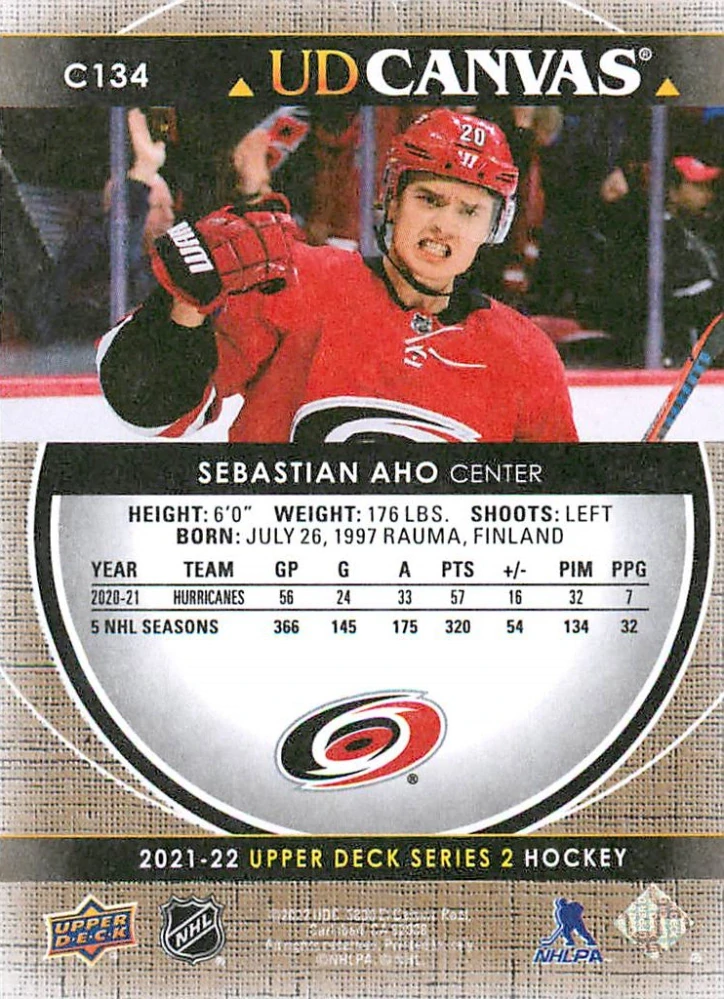 2021-22 UD Series 2 - Sebastian Aho - Canvas #C134