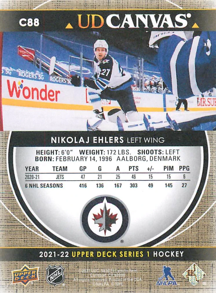 2021-22 UD Series 1 - Nikolaj Ehlers - Canvas #C88