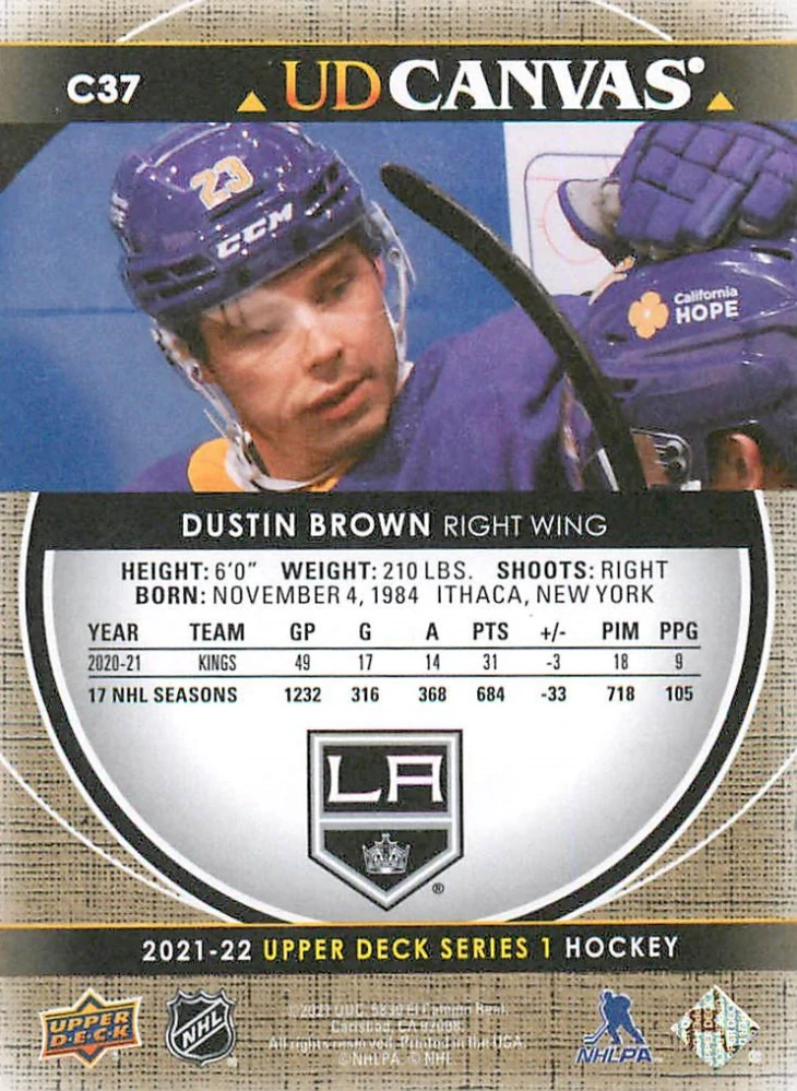 2021-22 UD Series 1 - Dustin Brown - Canvas #C37