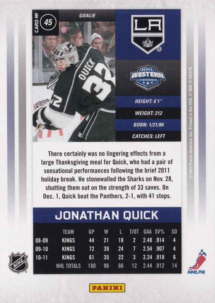 2011-12 Panini Contenders - Jonathan Quick #45