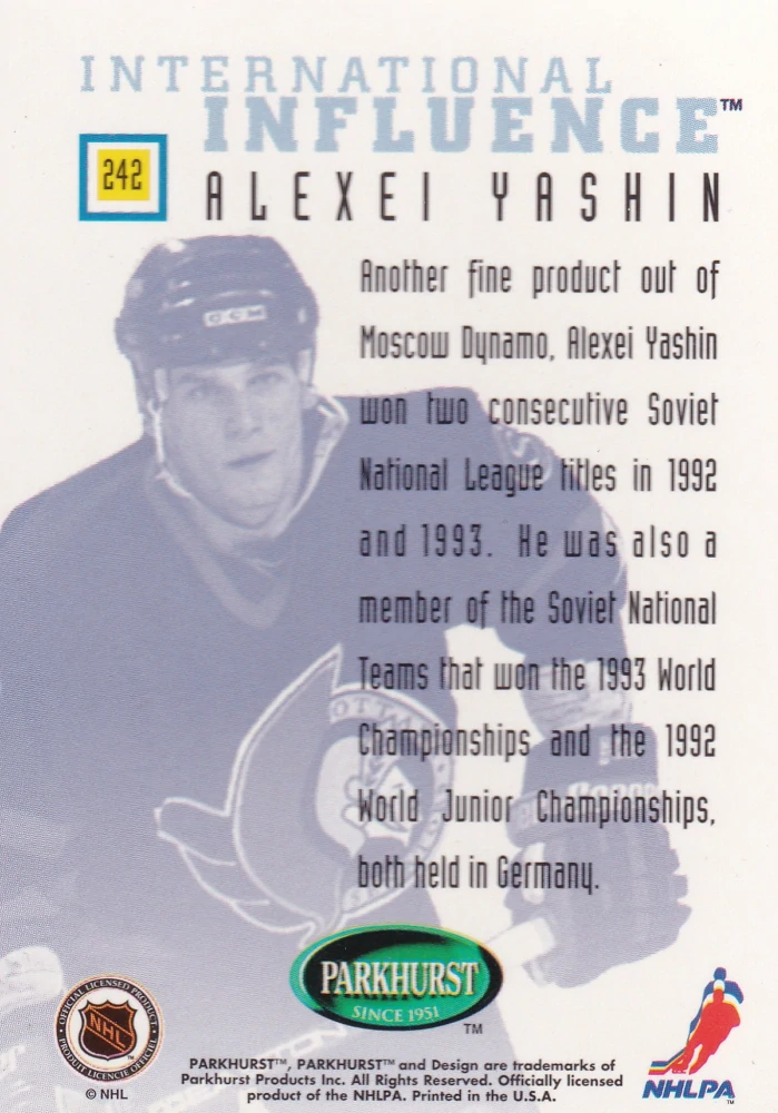 1995-96 Parkhurst International - Alexei Yashin - International Influence #242