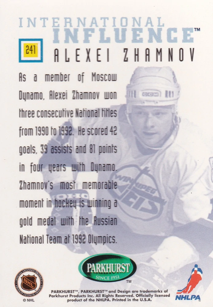 1995-96 Parkhurst International - Alexei Zhamnov - International Influence #241