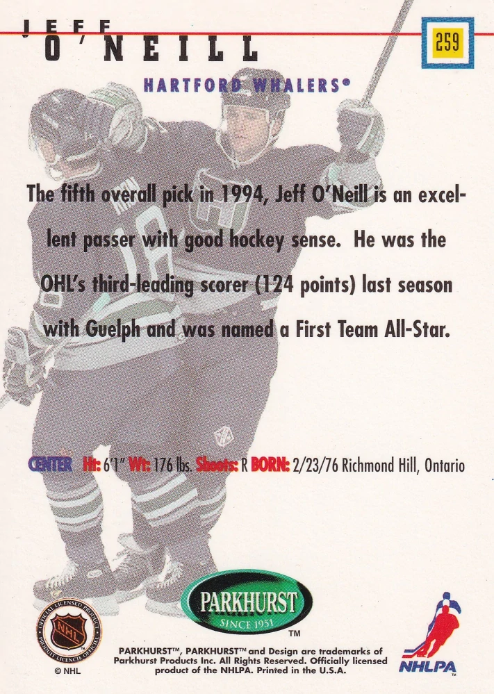 1995-96 Parkhurst International - Jeff O'Neill - Rookie #259