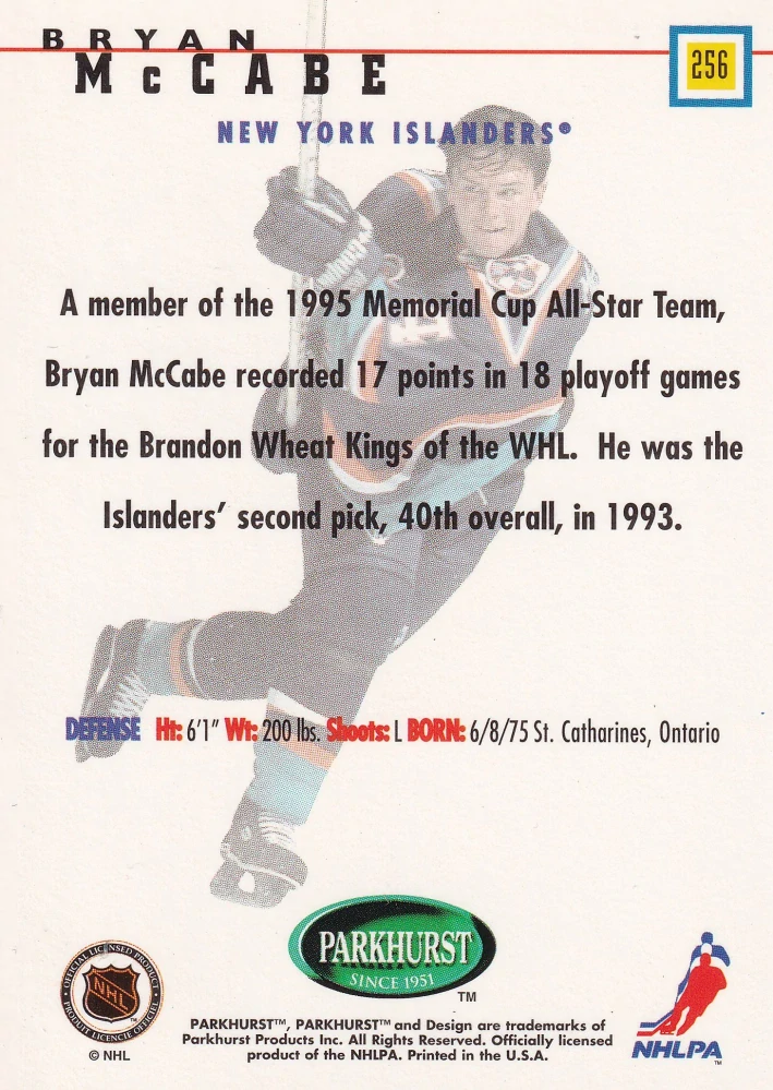 1995-96 Parkhurst International - Brian McCabe - Rookie #256