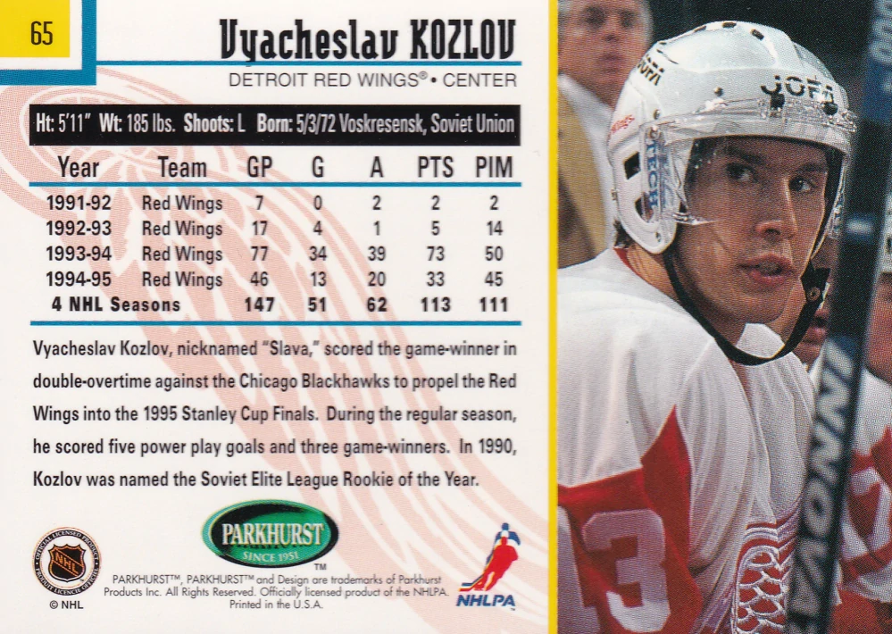 1995-96 Parkhurst International - Vyacheslav Kozlov #65