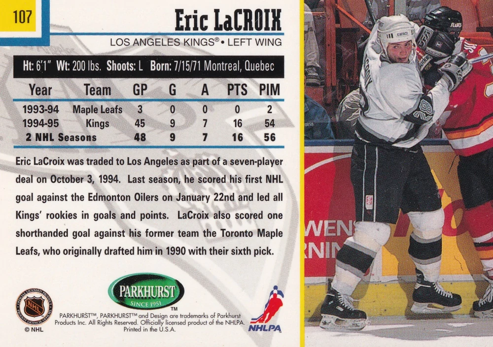 1995-96 Parkhurst International - Eric LaCroix #107