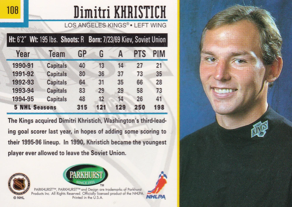 1995-96 Parkhurst International - Dimitri Khristich #108