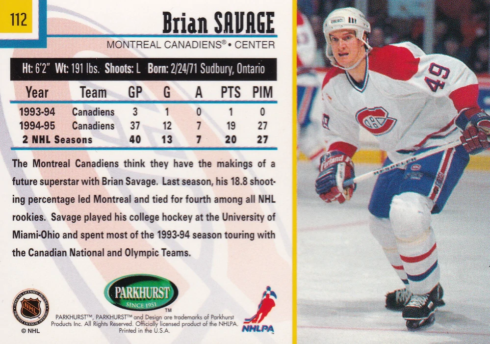 1995-96 Parkhurst International - Brian Savage #112