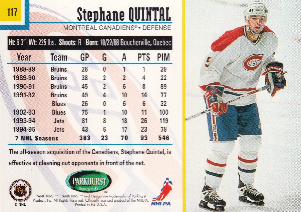 1995-96 Parkhurst International - Stephane Quintal #117