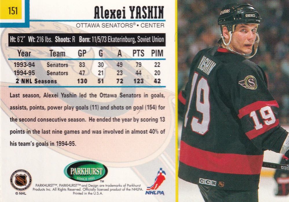 1995-96 Parkhurst International - Alexei Yashin #151